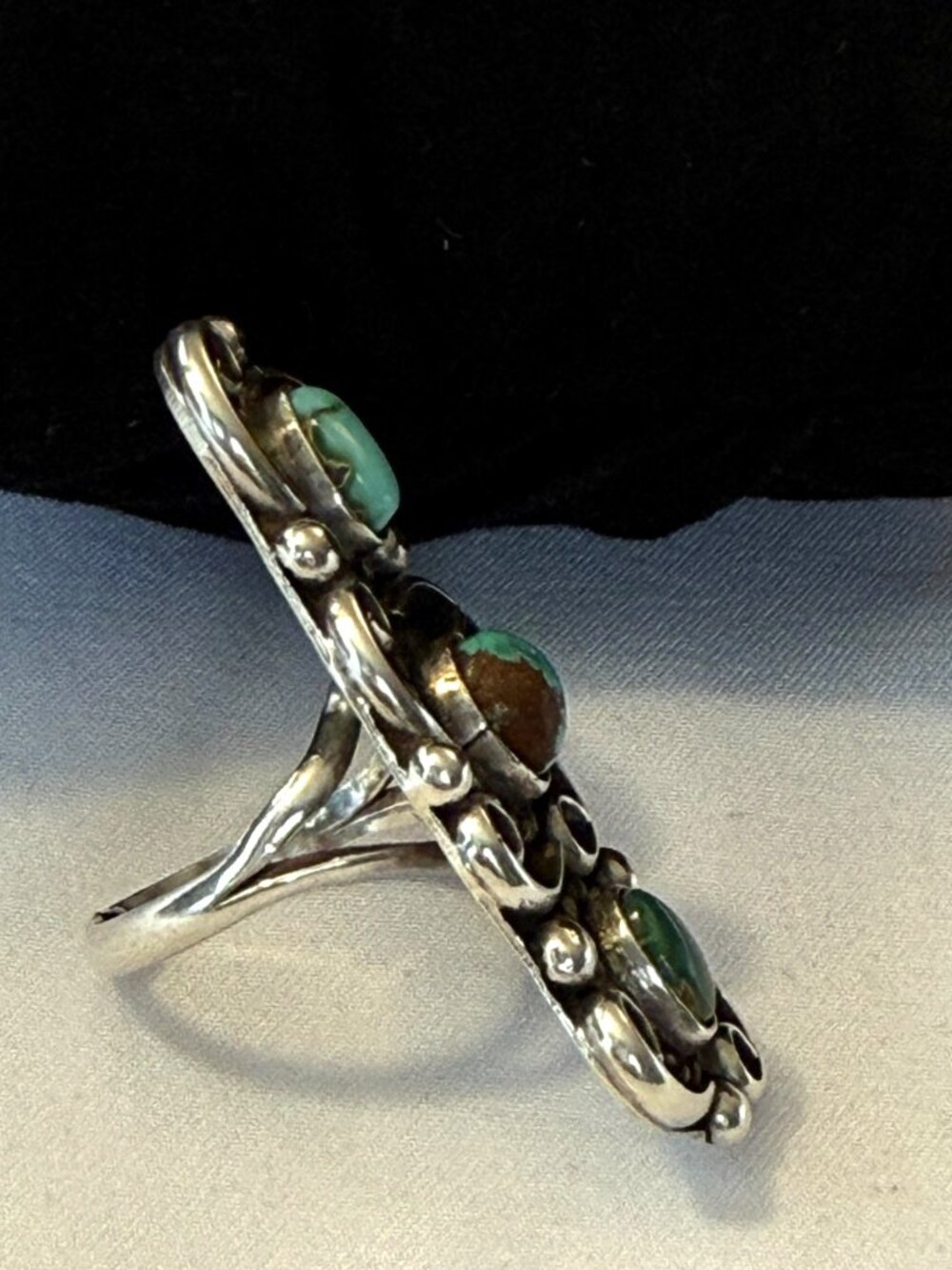VINTAGE NAVAJO TURQUOISE RING 6 NATURAL BLUE GREEN GEMSTONE STERLING SILVER 12g - Picture 4 of 16
